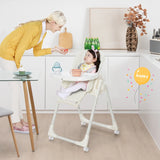 Folding Adjustable High Chair with 5 Recline Positions for Babies Toddlers-Beige
