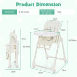 Folding Adjustable High Chair with 5 Recline Positions for Babies Toddlers-Beige