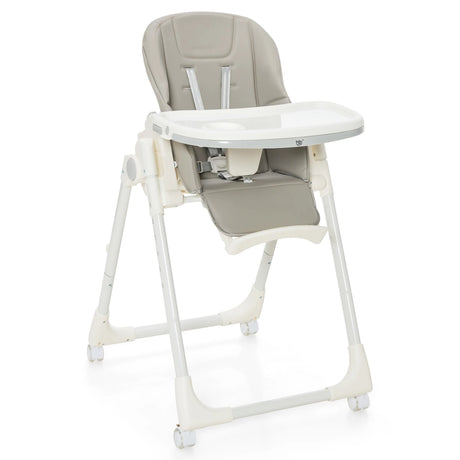 Folding Adjustable High Chair with 5 Recline Positions for Babies Toddlers-Grey