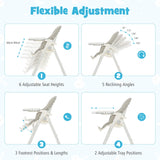 Folding Adjustable High Chair with 5 Recline Positions for Babies Toddlers-Grey