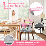 6-in-1 Baby High Chair with 5-Point Harness and Removable Tray-Pink