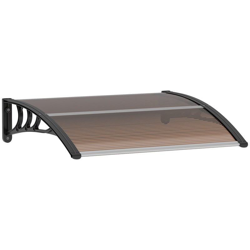 Outsunny Front Door Canopy Outdoor Awning Aluminium Rigid Plastic Polycarbonate Rain Shelter UV Water Rain Resistant 100 x 75cm Brown