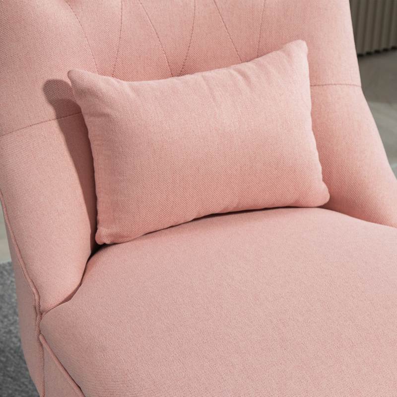 HOMCOM Fabric Single Sofa Dining Chair Tub Chair Upholstered W/ Pillow Solid Wood Leg Home Living Room Furniture Pink