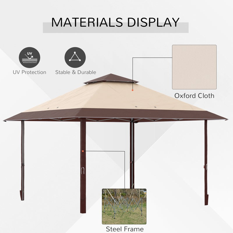 Outsunny 4 x 4m Pop-up Gazebo Double Roof Canopy Tent with UV Proof, Roller Bag & Adjustable Legs Outdoor Party, Steel Frame, Coffee