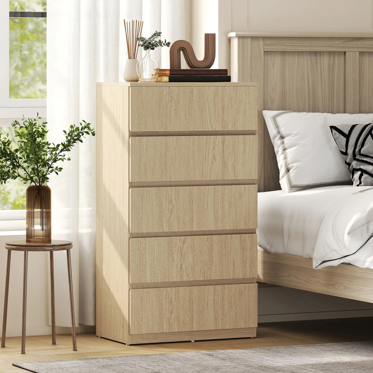 HOMCOM Chest of Drawers, 5-Drawer Storage Cabinets, Modern Dresser, Storage Drawer Unit for Bedroom