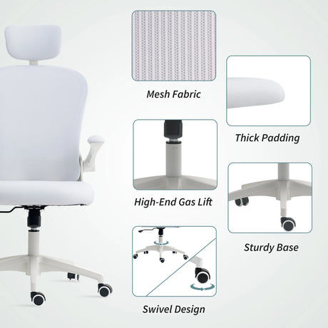 Vinsetto Multi-Adjustable Office Chair, with Lumbar Support, Headrest and Mesh Back - White