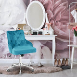 Tufted Upholstered Swivel Computer Desk Chair-Turquoise