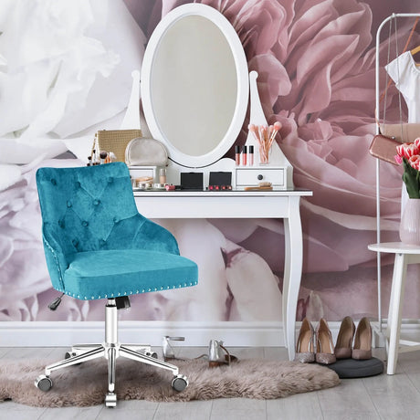 Tufted Upholstered Swivel Computer Desk Chair-Turquoise