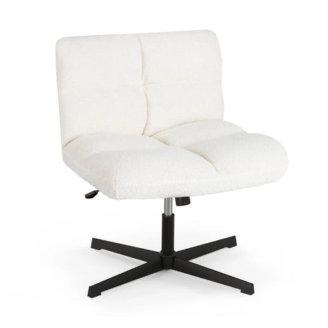Office Armless Chair Cross Legged with Imitation Lamb Fleece and Adjustable Height-Beige