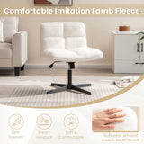 Office Armless Chair Cross Legged with Imitation Lamb Fleece and Adjustable Height-Beige