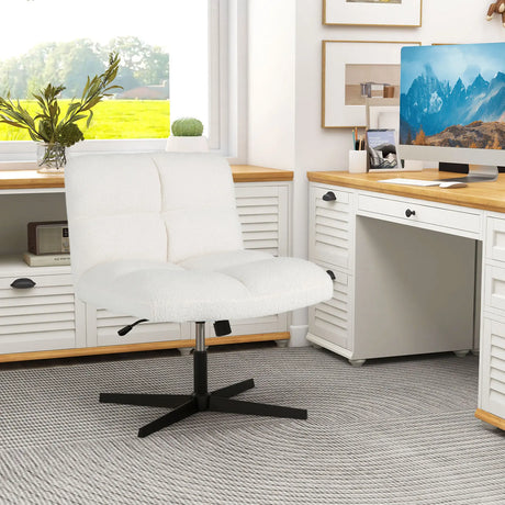 Office Armless Chair Cross Legged with Imitation Lamb Fleece and Adjustable Height-Beige
