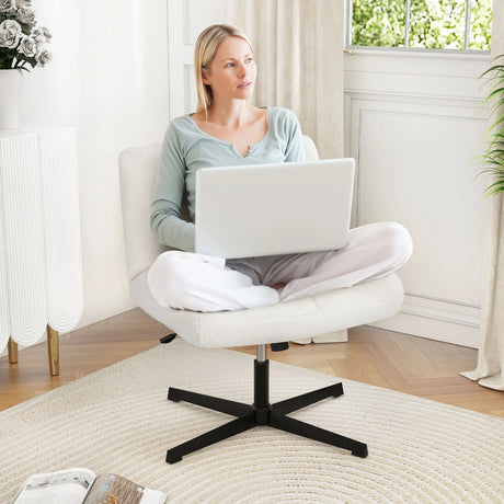 Office Armless Chair Cross Legged with Imitation Lamb Fleece and Adjustable Height-Beige