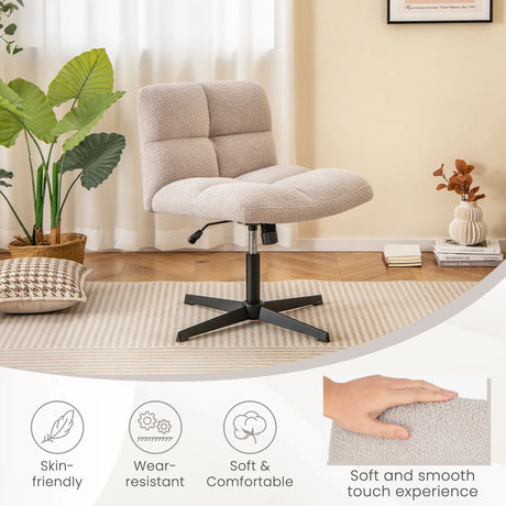 Office Armless Chair Cross Legged with Imitation Lamb Fleece and Adjustable Height-Gray