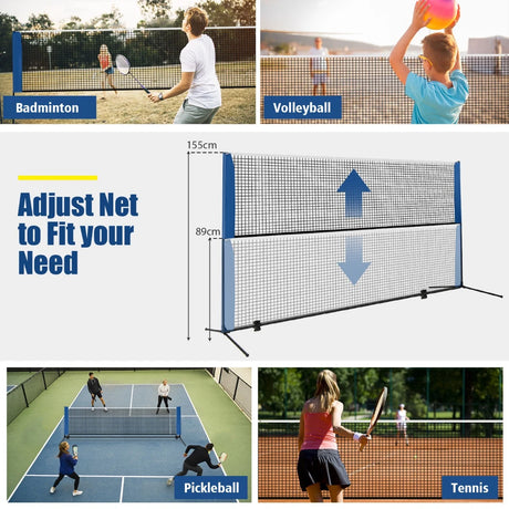 10/14 Feet Adjustable Badminton Racket Set with Portable Carry Bag-14 ft