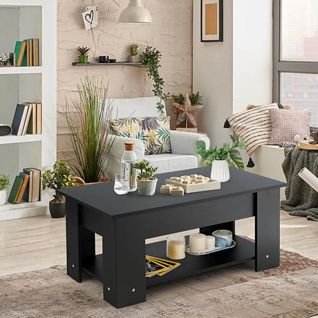 Coffee Table with Lift-up Desktop and Hidden Storage-Black