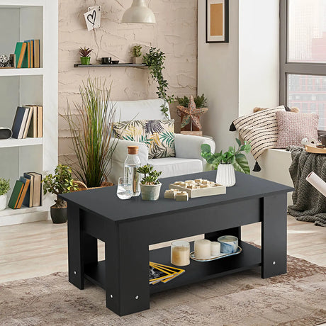 Coffee Table with Lift-up Desktop and Hidden Storage-Black