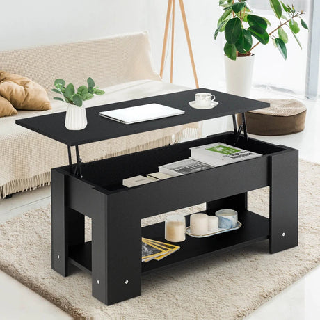 Coffee Table with Lift-up Desktop and Hidden Storage-Black