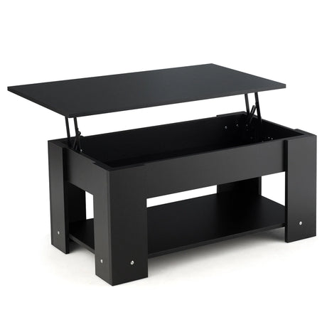 Coffee Table with Lift-up Desktop and Hidden Storage-Black