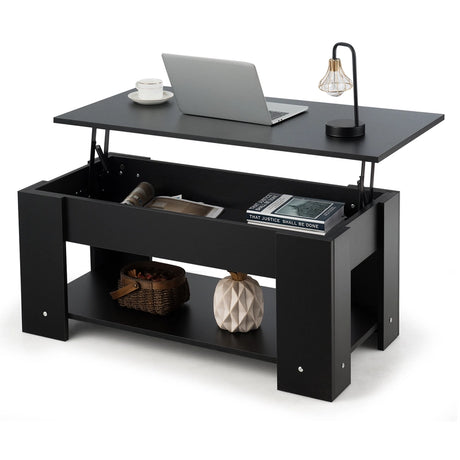 Coffee Table with Lift-up Desktop and Hidden Storage-Black