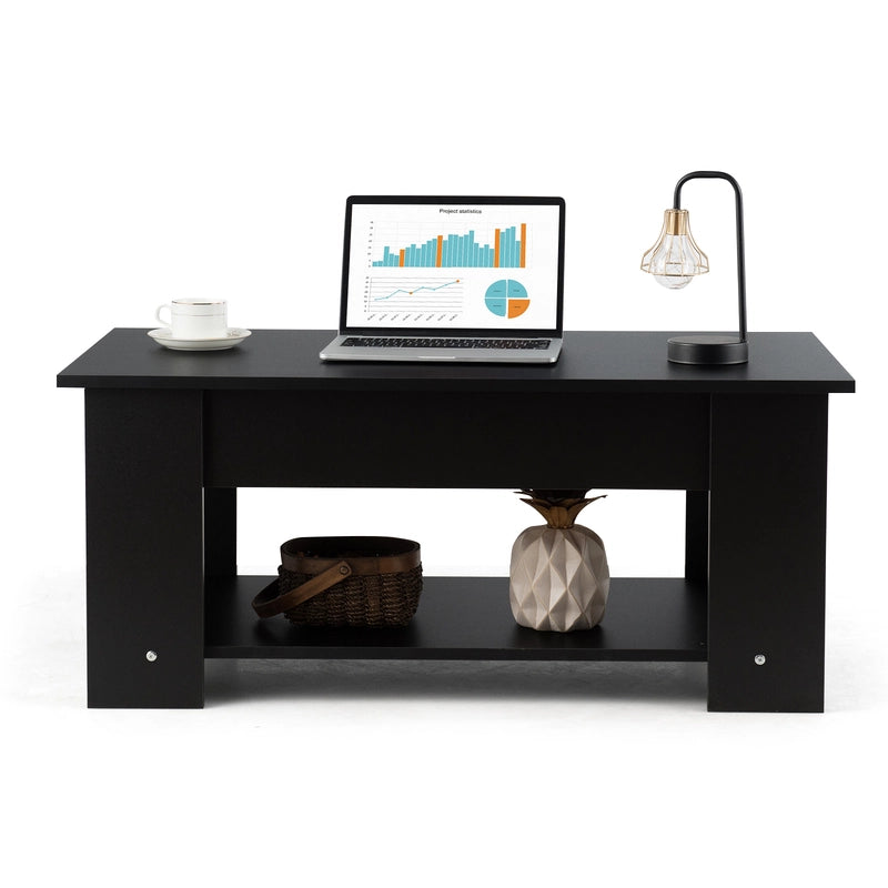 Coffee Table with Lift-up Desktop and Hidden Storage-Black