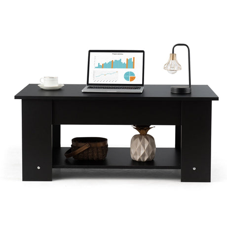 Coffee Table with Lift-up Desktop and Hidden Storage-Black