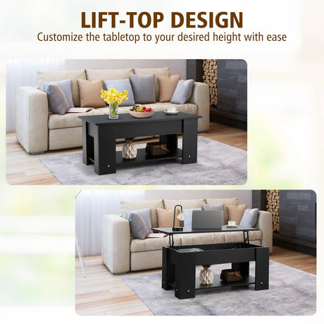 Coffee Table with Lift-up Desktop and Hidden Storage-Black