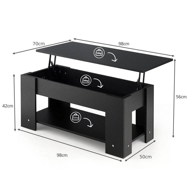 Coffee Table with Lift-up Desktop and Hidden Storage-Black
