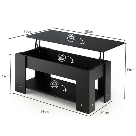 Coffee Table with Lift-up Desktop and Hidden Storage-Black