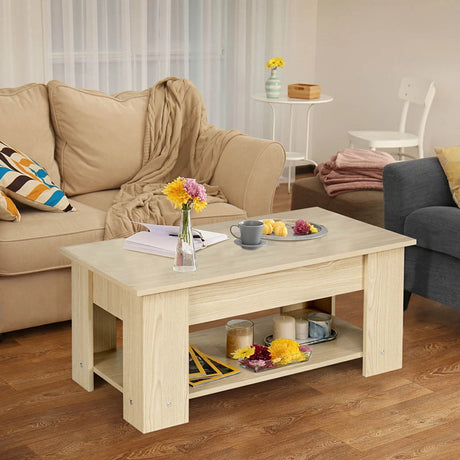 Coffee Table with Lift-up Desktop and Hidden Storage-Natural