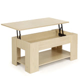 Coffee Table with Lift-up Desktop and Hidden Storage-Natural
