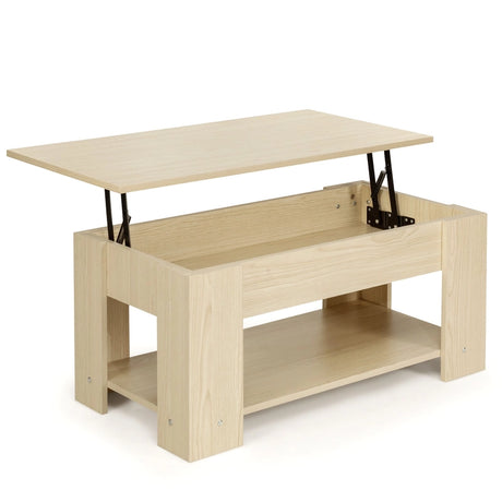 Coffee Table with Lift-up Desktop and Hidden Storage-Natural