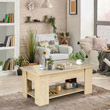 Coffee Table with Lift-up Desktop and Hidden Storage-Natural