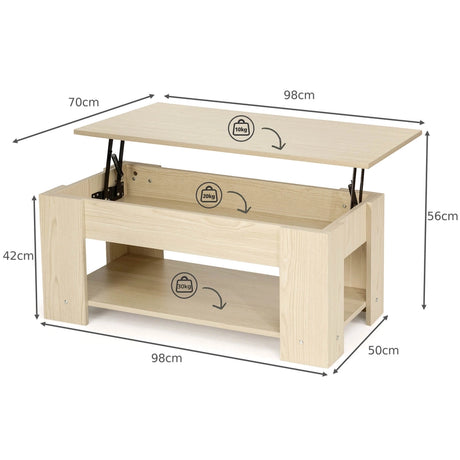 Coffee Table with Lift-up Desktop and Hidden Storage-Natural