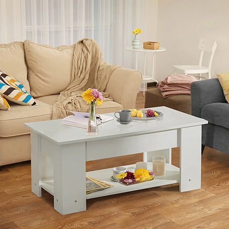 Coffee Table with Lift-up Desktop and Hidden Storage-White