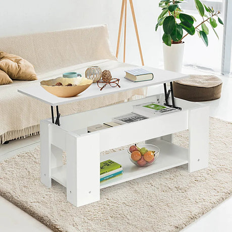 Coffee Table with Lift-up Desktop and Hidden Storage-White