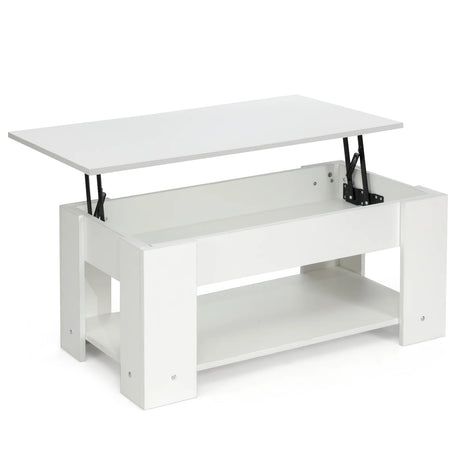 Coffee Table with Lift-up Desktop and Hidden Storage-White