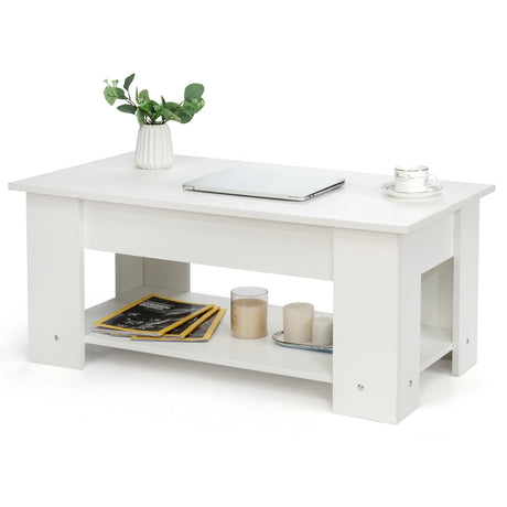 Coffee Table with Lift-up Desktop and Hidden Storage-White