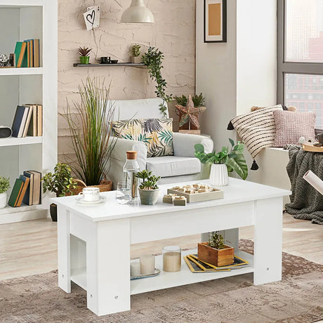Coffee Table with Lift-up Desktop and Hidden Storage-White