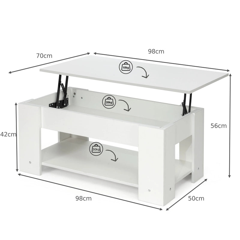 Coffee Table with Lift-up Desktop and Hidden Storage-White