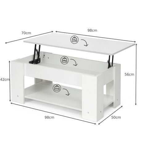 Coffee Table with Lift-up Desktop and Hidden Storage-White