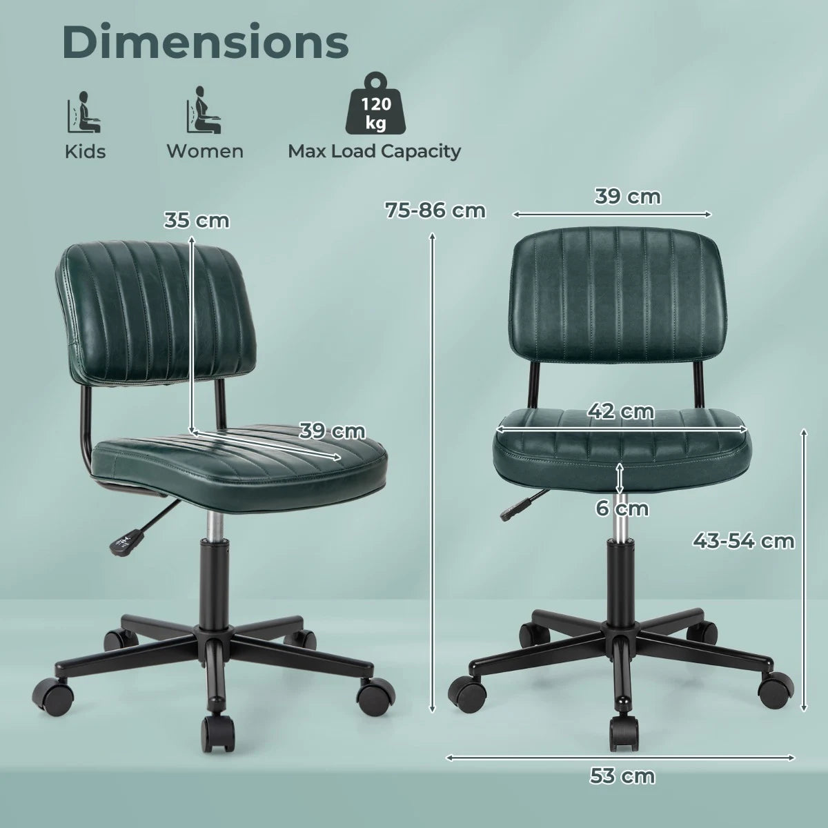 PU Leather Adjustable Office Chair  Swivel Task Chair with Backrest-Green