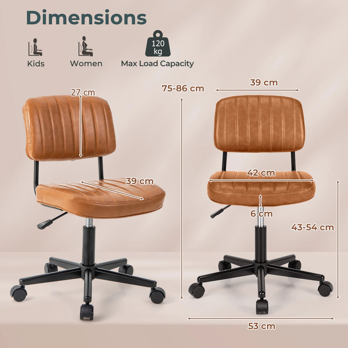 PU Leather Adjustable Office Chair Swivel Task Chair with Backrest-Orange