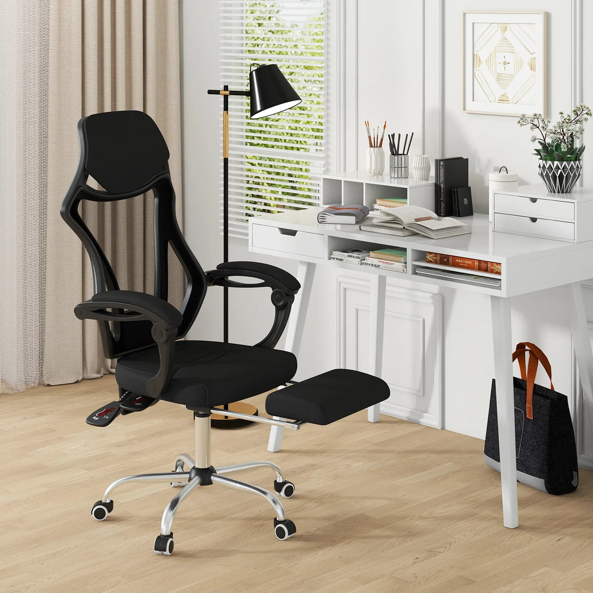 Ergonomic Mesh Office Chair with Footrest-Black