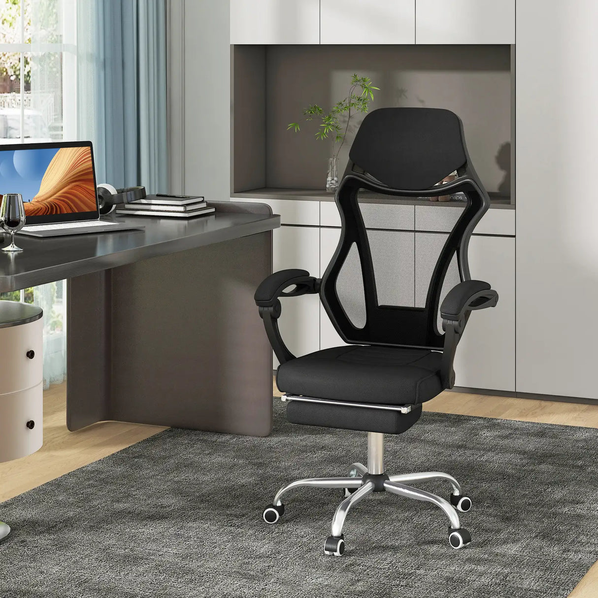 Ergonomic Mesh Office Chair with Footrest-Black