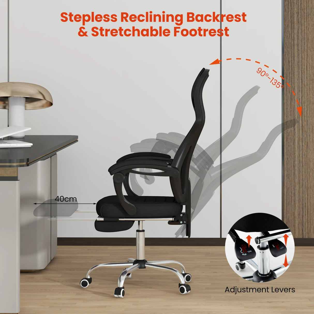 Ergonomic Mesh Office Chair with Footrest-Black
