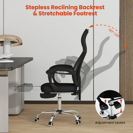 Ergonomic Mesh Office Chair with Footrest-Black