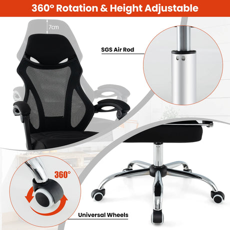 Ergonomic Mesh Office Chair with Footrest-Black