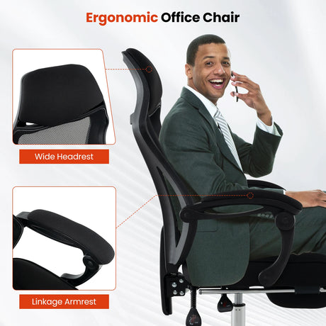 Ergonomic Mesh Office Chair with Footrest-Black