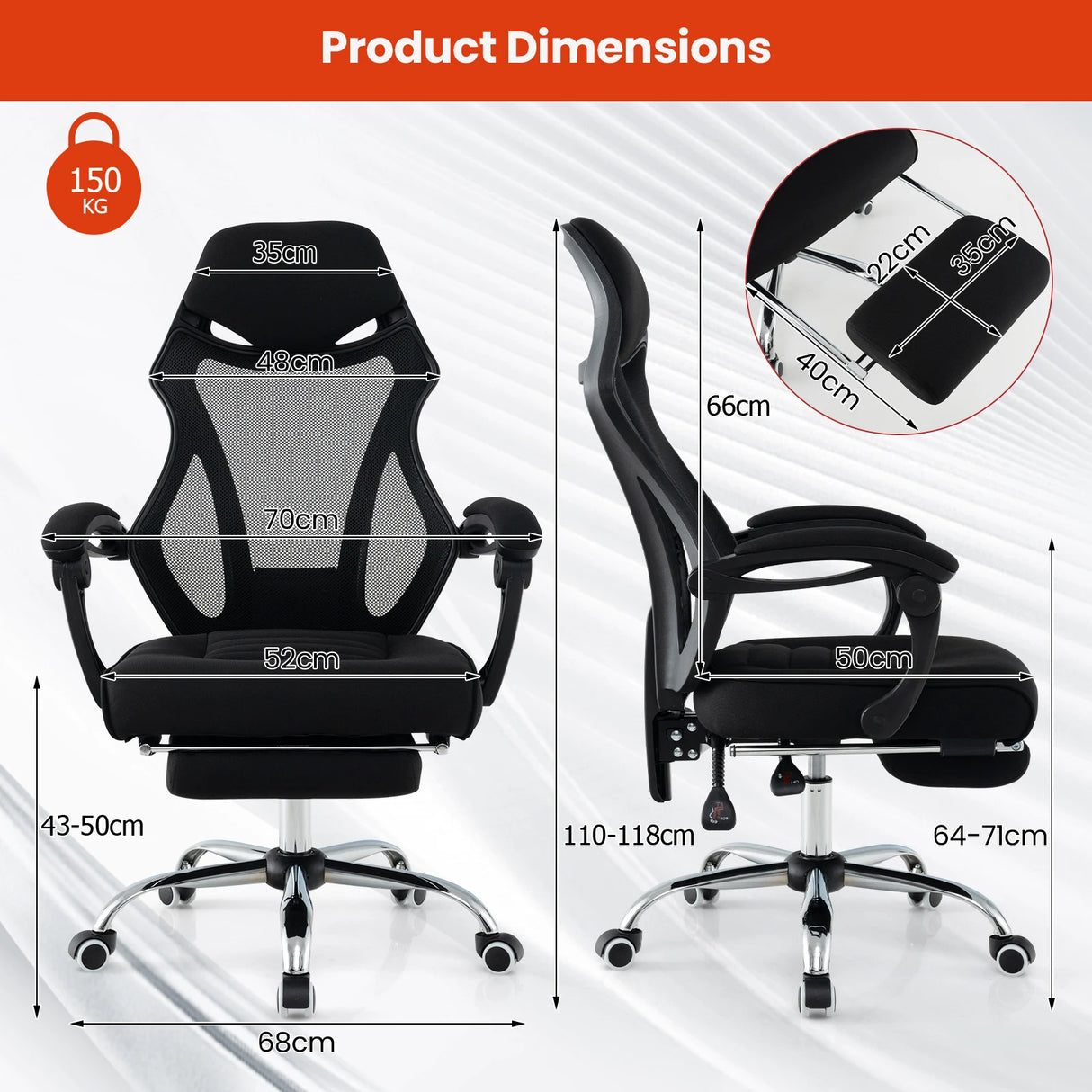 Ergonomic Mesh Office Chair with Footrest-Black