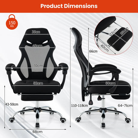 Ergonomic Mesh Office Chair with Footrest-Black